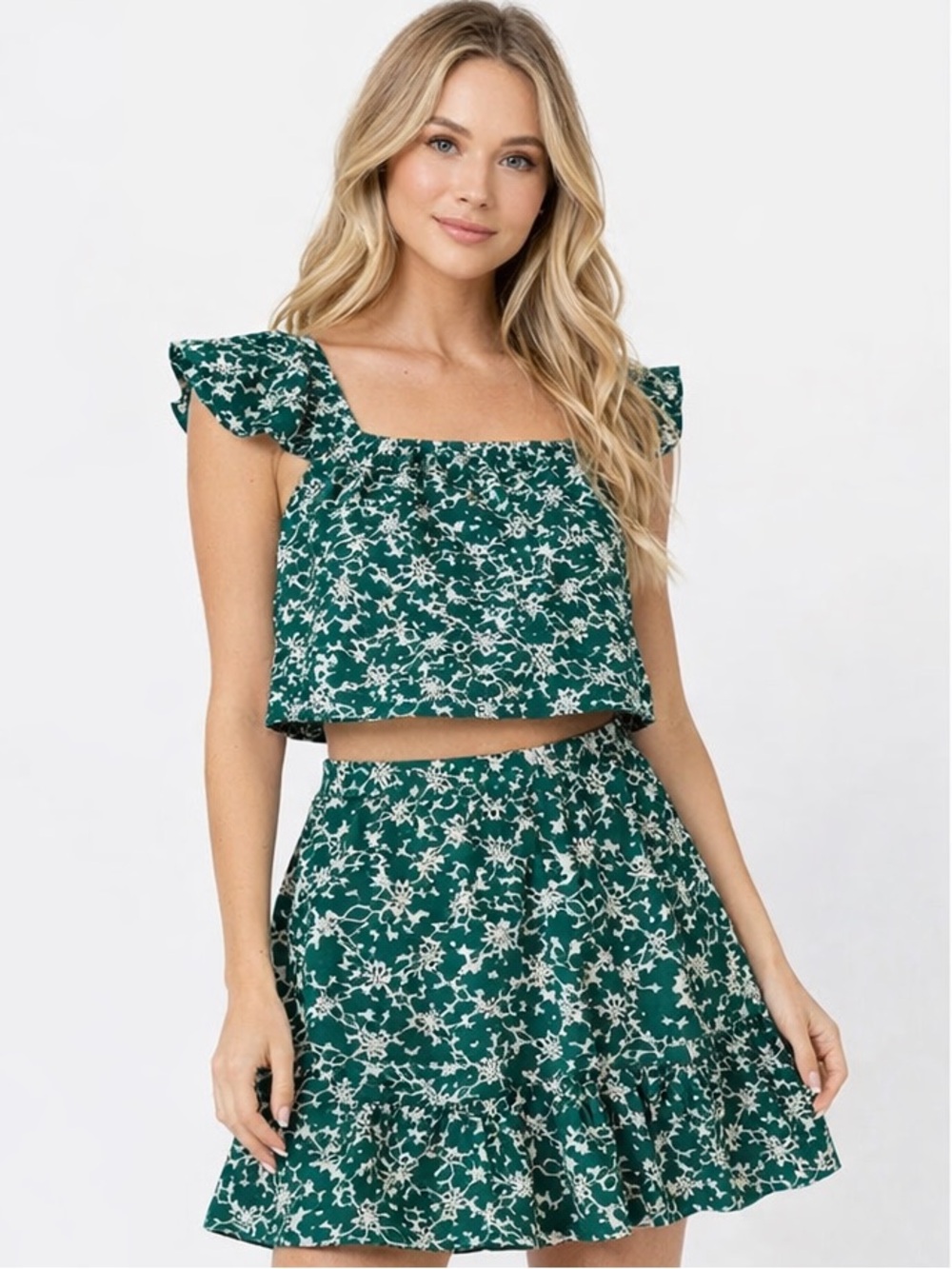 NWT Luna Moon Green Floral Eyelet Embroidered Two‑Piece Set – Size Small